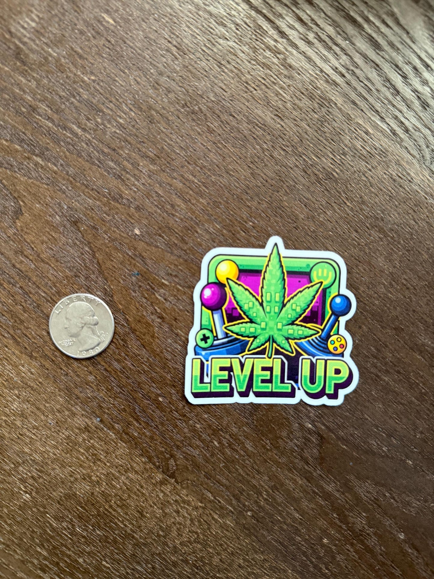 Level Up Gamer Cannabis Sticker | Funny Arcade Decal | Weed Leaf Art | Gaming Stoner Vinyl | Video Game Pot Gift | 420 Controller Laptop