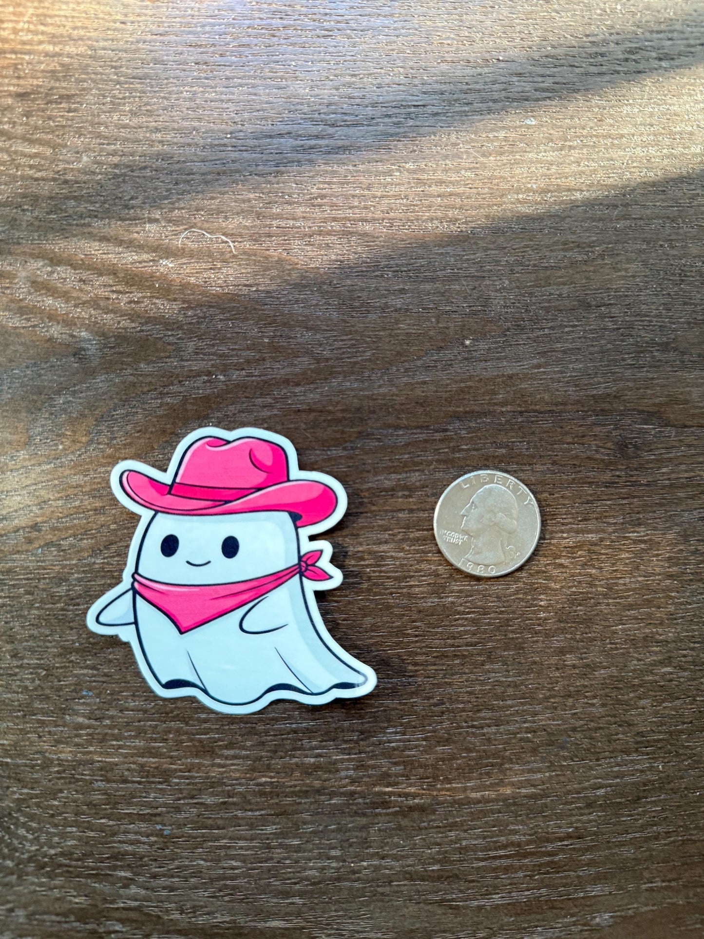 Cute Cowboy Ghost Sticker | Western Spooky Decal | Pink Hat Ghost Art | Country Vibes Vinyl | Kawaii Halloween Gift | Ghostly Cowpoke Laptop