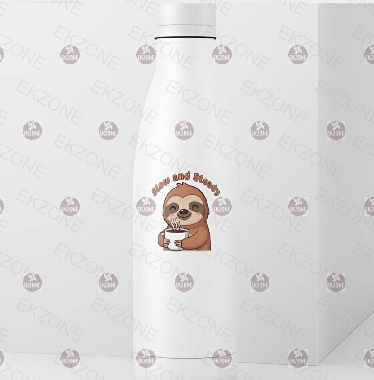 Slow and Steady Sloth Coffee Sticker | Funny Animal Pun Decal | Sloth Lover Gift | Caffeine Mug Art | Cute Animal Vinyl | Coffee Lover Book