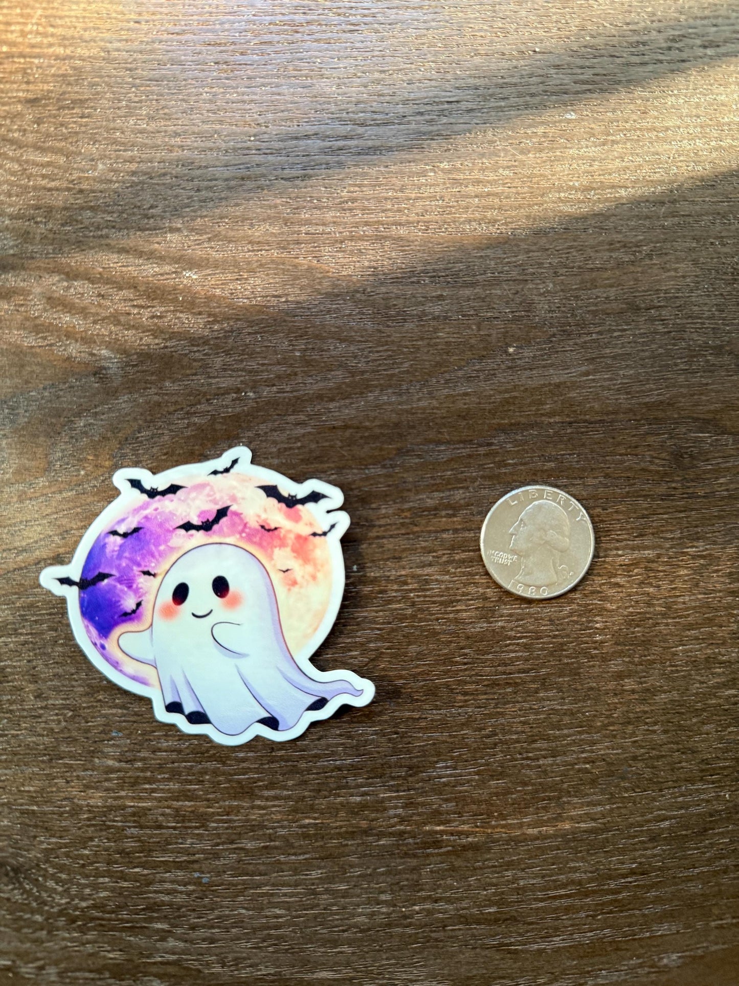 Cute Ghost Full Moon Sticker | Spooky Halloween Decal | Friendly Ghost Art | Bat Flying Vinyl | Fall Decor Gift | Adorable Ghostly Laptop