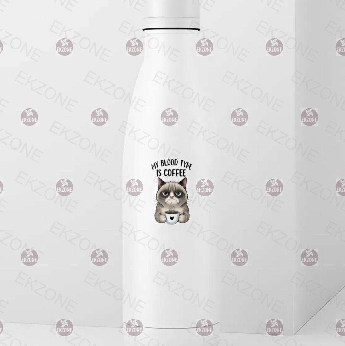 My Blood Type is Coffee Grumpy Cat Sticker | Funny Cat Meme Decal | Sarcastic Coffee Lover Art | Pet Owner Vinyl | Cute Cat Mom Gift | Mug