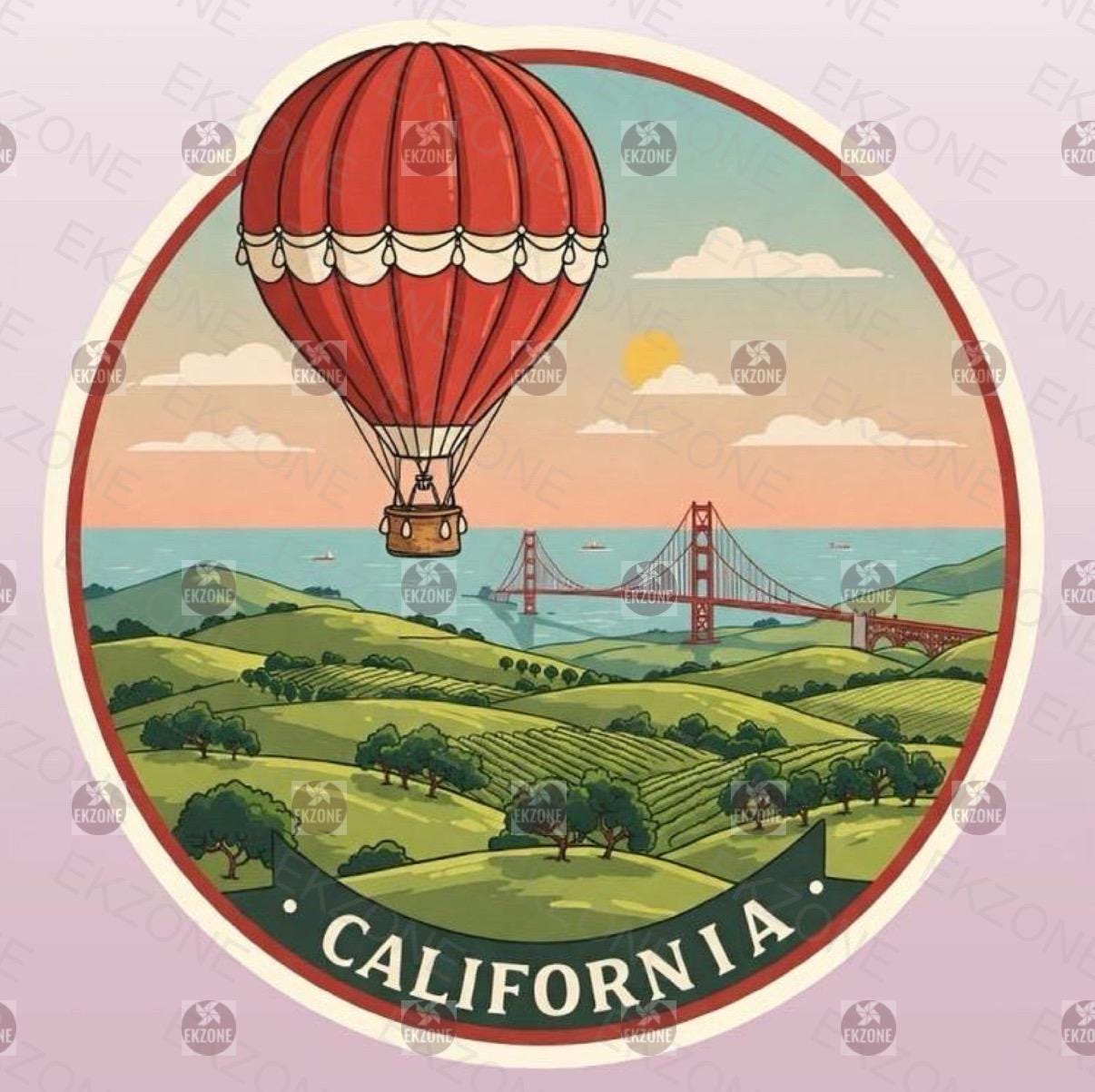 California Hot Air Balloon Sticker | Golden Gate Bridge Decal | Vintage Travel Art | San Francisco Souvenir Vinyl | Wanderlust Gift | Retro