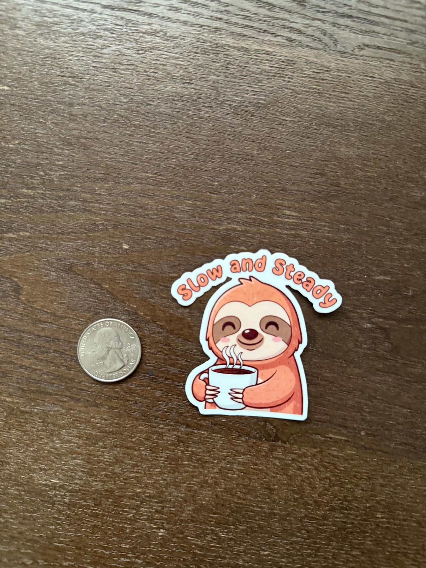 Slow and Steady Sloth Coffee Sticker | Funny Animal Pun Decal | Sloth Lover Gift | Caffeine Mug Art | Cute Animal Vinyl | Coffee Lover Book