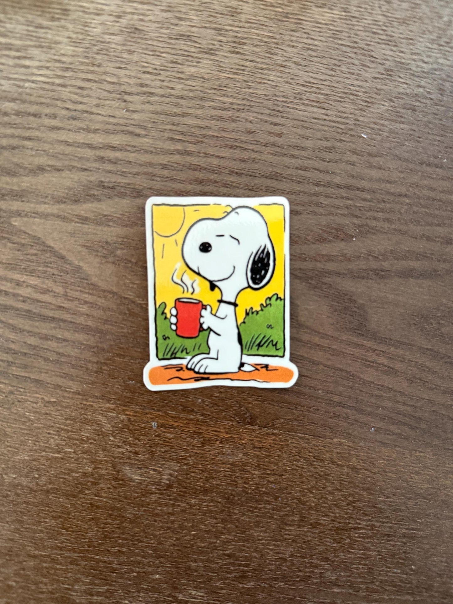 Snoopy Drinking Coffee Sticker - Peanuts Enjoying Hot Drink Decal - Cute Relaxing Vinyl Sticker - Snoopy Peanuts Coffee Mug Sticker - Laptop