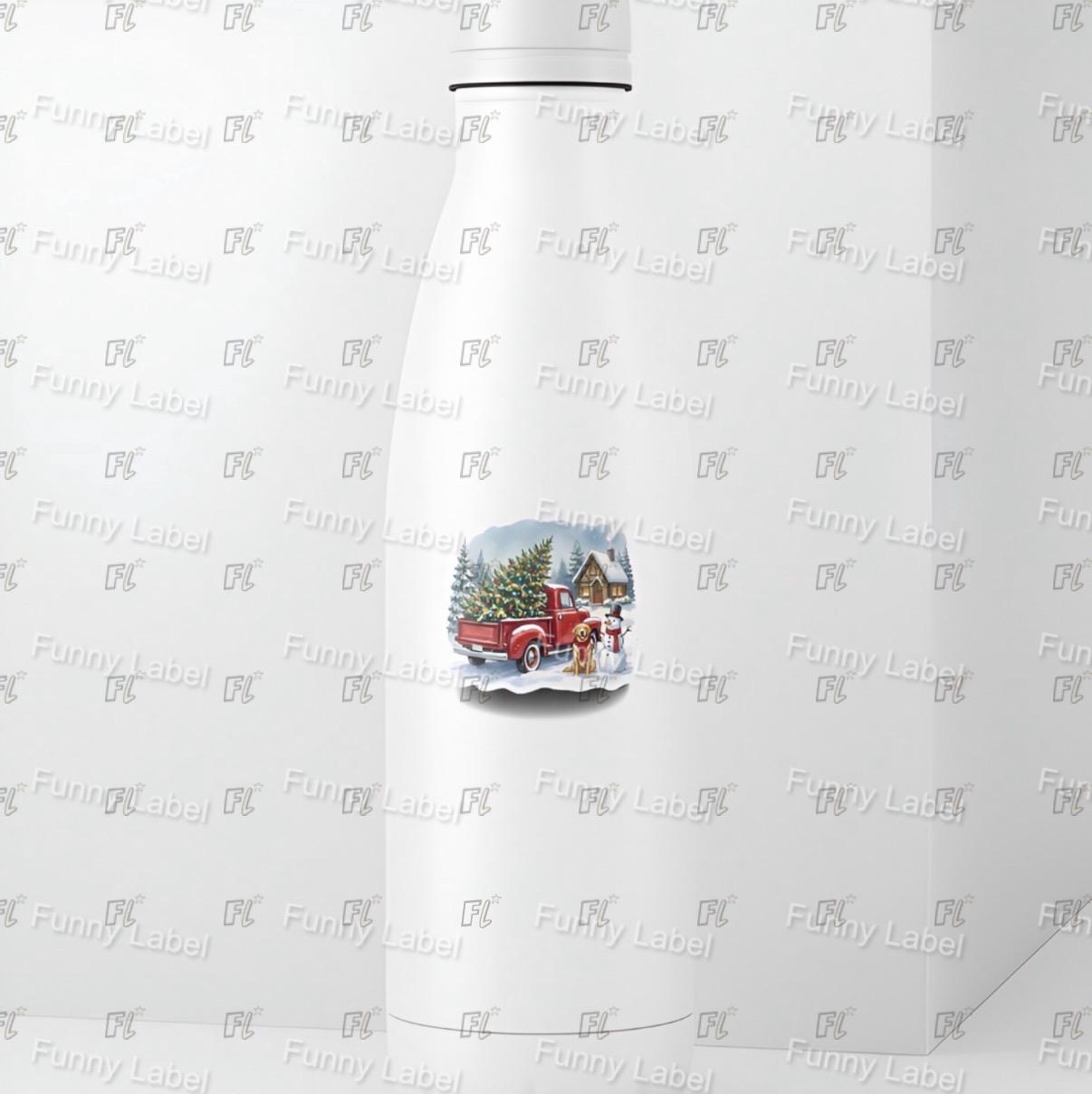 Vintage Red Truck Sticker - Golden Retriever Christmas Decal - Farmhouse Holiday Gift - Christmas Tree Truck - Dog Lover Laptop Sticker