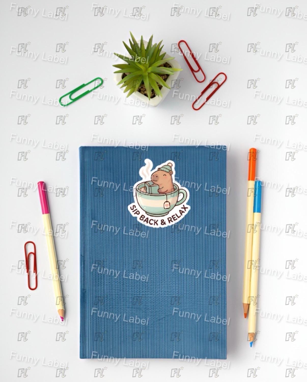 Cute Capybara Sticker - Sip Back and Relax Decal - Funny Tea Lover Gift - Bookish Laptop Sticker - Waterproof Hydroflask Vinyl