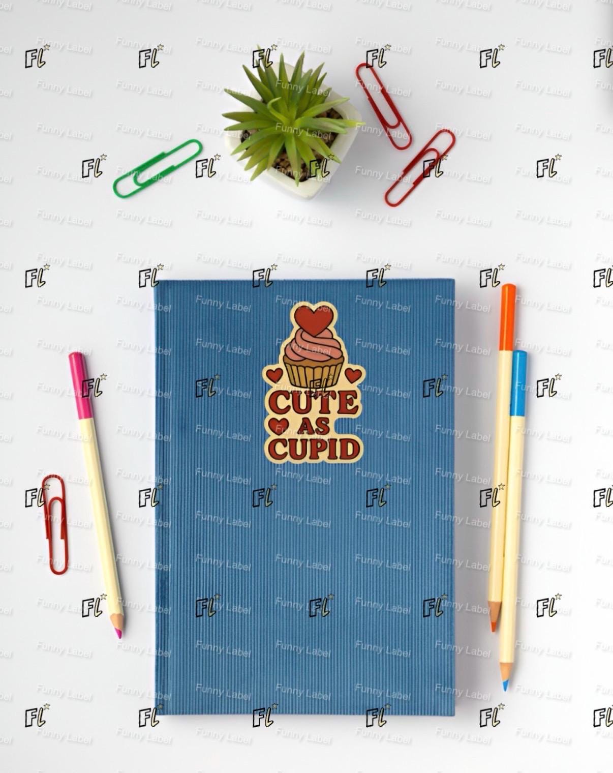 Cute As Cupid Sticker - Valentine Cupcake Decal - Funny Baking Gift - Retro Valentine Art - Sweet Treat Sticker - Waterproof Laptop Vinyl