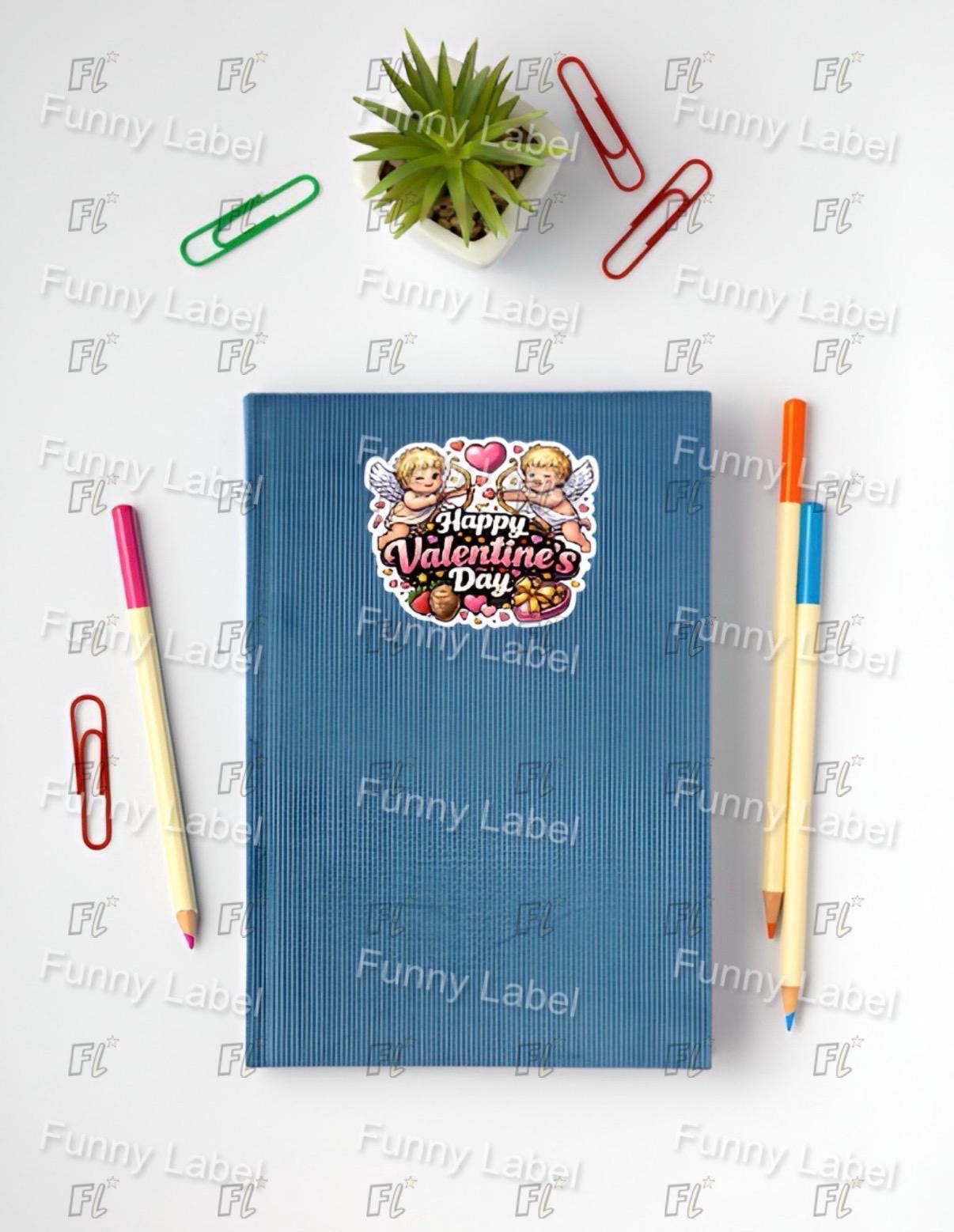 Happy Valentines Day Sticker - Cute Cupid Decal - Romantic Love Gift - Chocolate Strawberry Art - Heart Laptop Sticker - Waterproof Vinyl