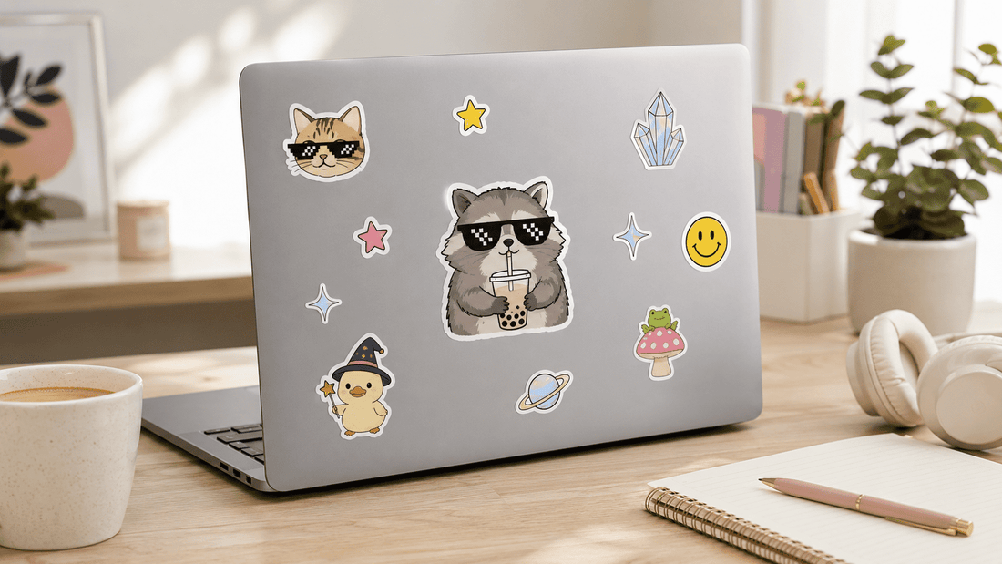 Modern laptop decorated with colorful waterproof vinyl stickers