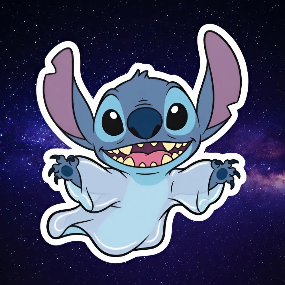 Glow in the Dark Stitch Ghost Sticker | Lilo & Stitch Halloween Decal | Cute Spooky Alien Art | Disney Fan Vinyl | UV Reactive Haunted Gift