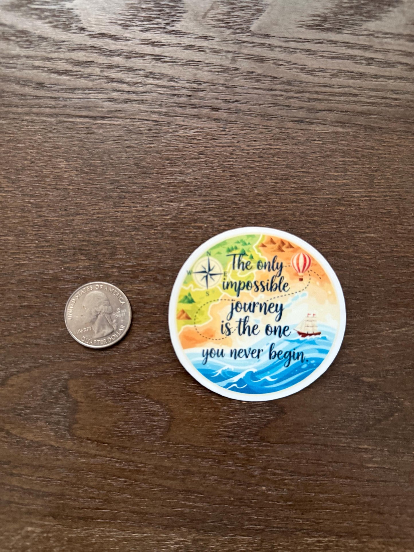 Impossible Journey Travel Sticker | Motivational Quote Decal | Wanderlust Map Art | Vintage Adventure Vinyl | Gift for Traveler | Inspiring