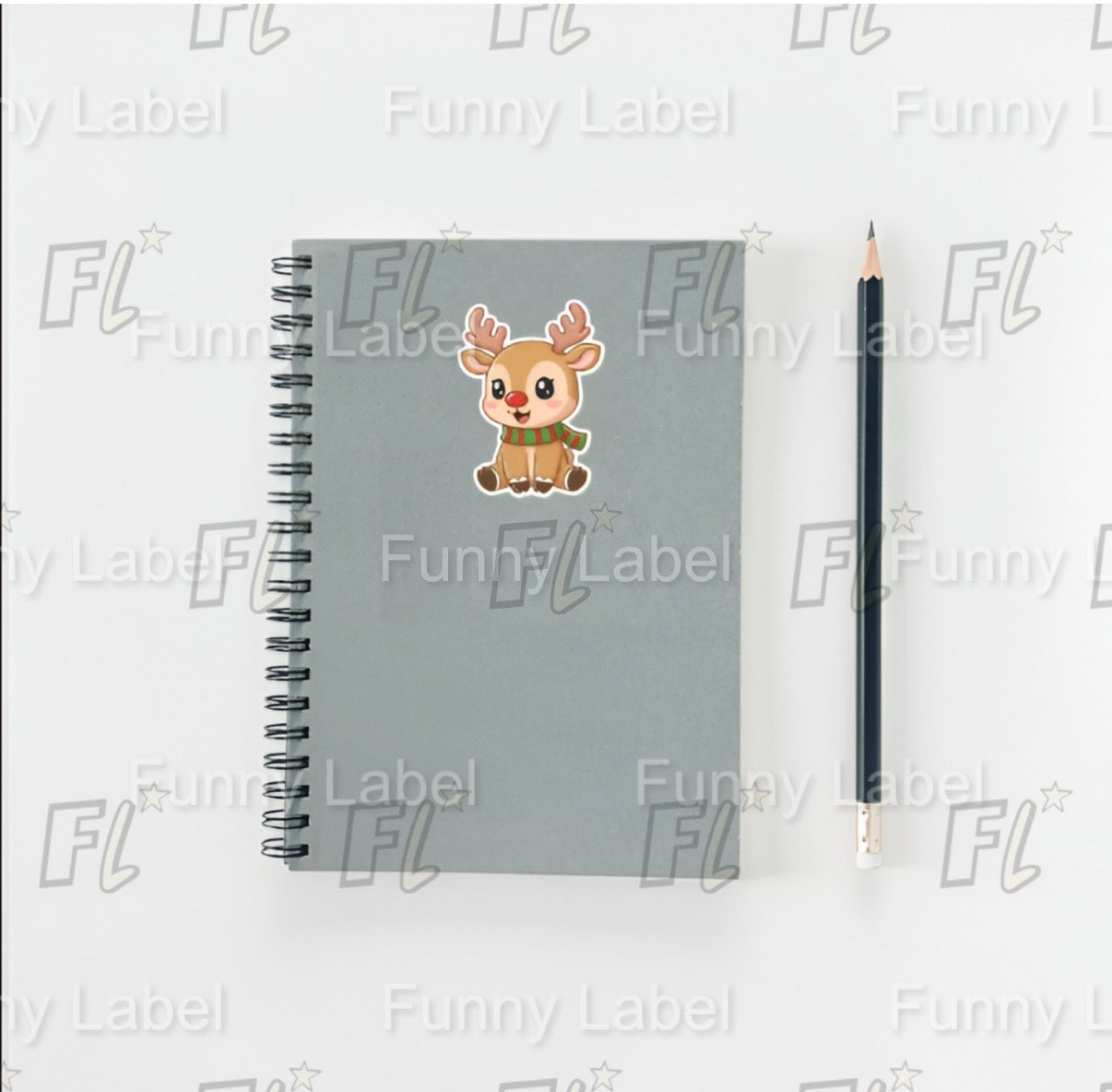 Rudolph Reindeer Sticker – Cute Christmas Label with Scarf for Gifts & Crafts