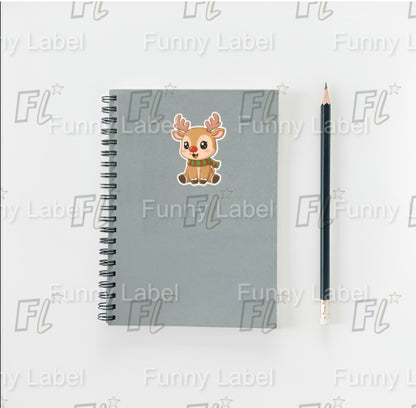 Rudolph Reindeer Sticker – Cute Christmas Label with Scarf for Gifts & Crafts