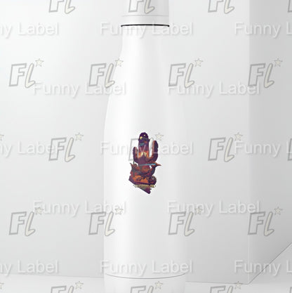 Tucson Sci-Fi Roadrunner Sticker – Futuristic Desert Label with Cactus, Airships & Mechanical Bird