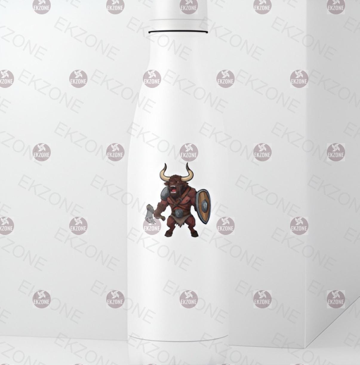 Minotaur Warrior Sticker | D&D Fantasy Monster Decal | Battle Axe Shield Art | RPG Gamer Vinyl | Mythical Creature Gift | Nerd Geek Laptop