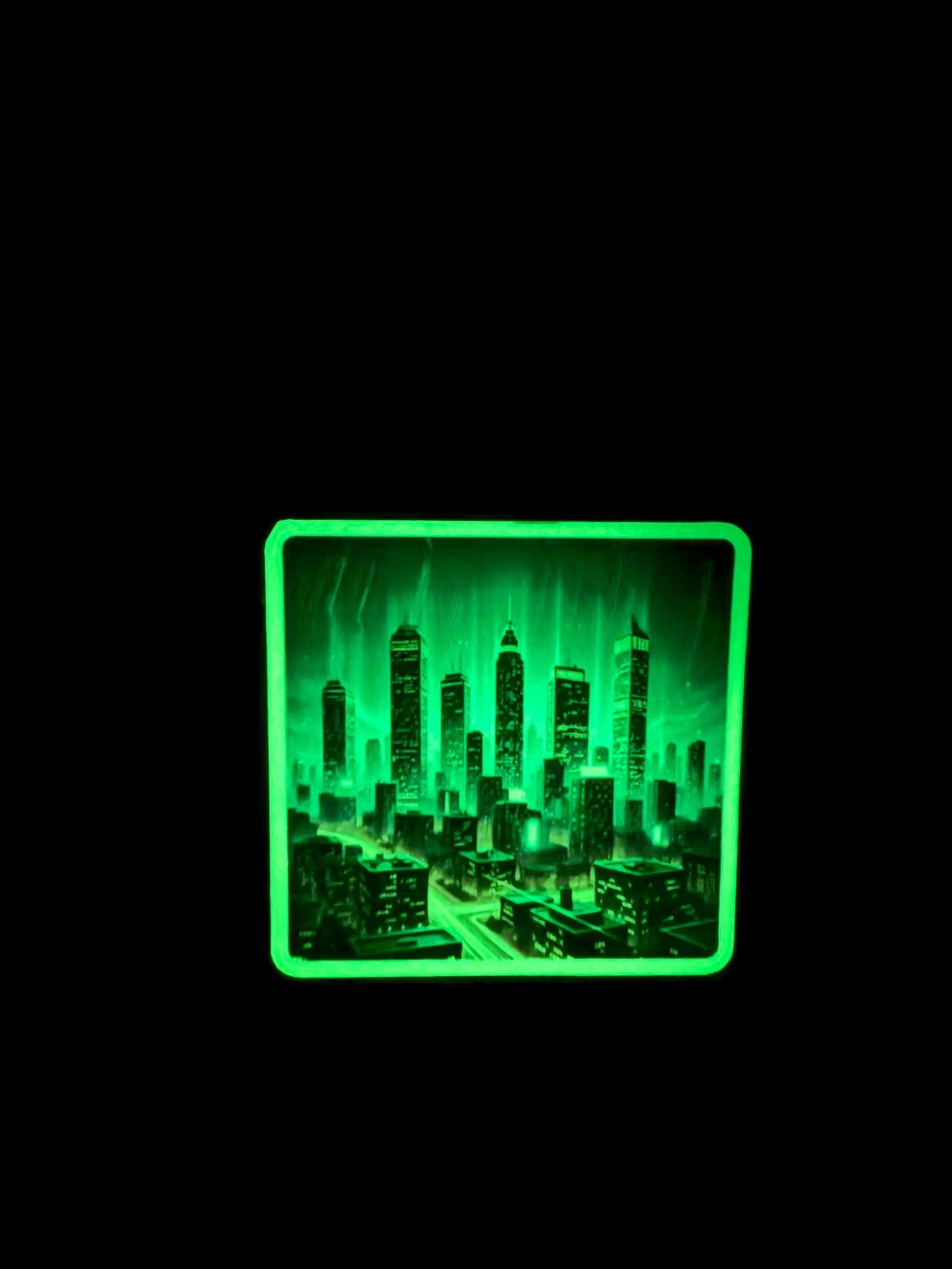 Glow in Dark Cyberpunk City Sticker | Futuristic Cityscape Decal | Neon Urban Art | Sci-Fi Vaporwave Vinyl | UV Reactive Gift | Skyscrapers