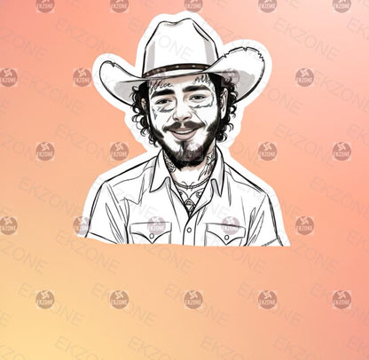 Glow in Dark Post Malone Sticker | UV Reactive Cowboy Hat Decal | Luminous Posty Fan Art | Modern Western Vinyl | Music Lover Gift | Tattoo