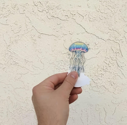 Transparent Rainbow Jellyfish Sticker | Clear Vinyl Marine Life Decal | Cute Ocean Creature Art | Aquatic Tentacle Vinyl | Ocean Lover Gift