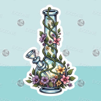 Transparent Floral Bong Sticker | Clear Vinyl Botanical Bong Decal | Whimsical Plant Art | Bohemian Aesthetic Vinyl | Cute Stoner Gift
