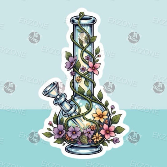 Transparent Floral Bong Sticker | Clear Vinyl Botanical Bong Decal | Whimsical Plant Art | Bohemian Aesthetic Vinyl | Cute Stoner Gift