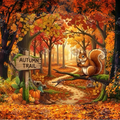 Autumn Trail Sticker | Fall Forest Decal | Cozy Vibes Squirrel Art | Hiking Path Vinyl | Seasonal Harvest Decor | Nature Lover Laptop