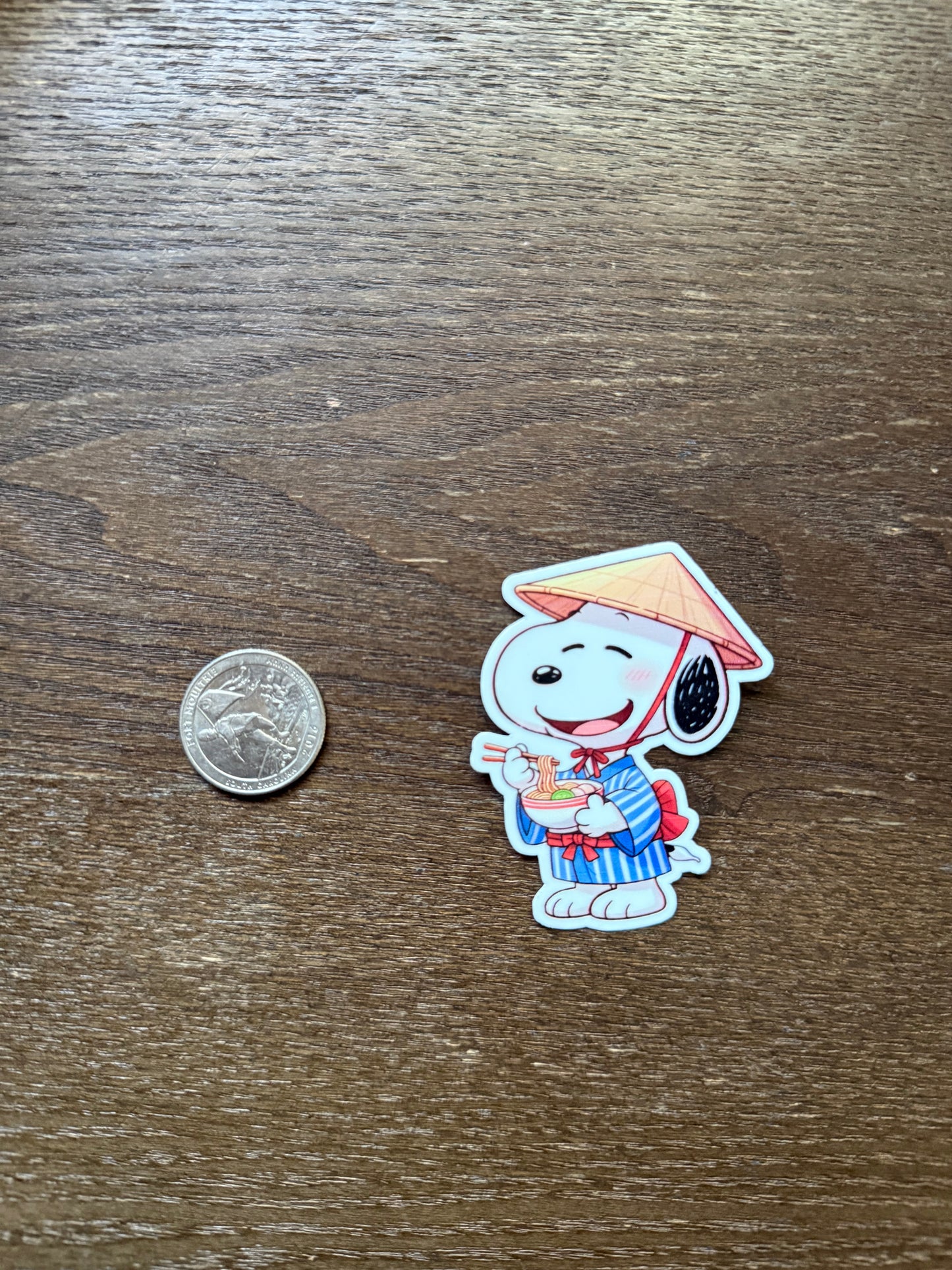 Kawaii Snoopy Ramen Sticker | Peanuts Dog in Kimono and Conical Hat | Vinyl Decal Gift for Foodies