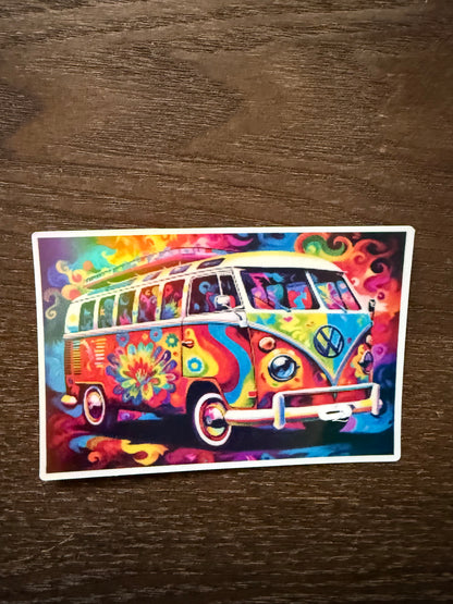 VW Bus Sticker Pack (Set of 5) - Van Life Hippie Decals - Retro Road Trip Boho Stickers for Laptop, Cooler, Bottle -Hand Made-Waterproof Stickers