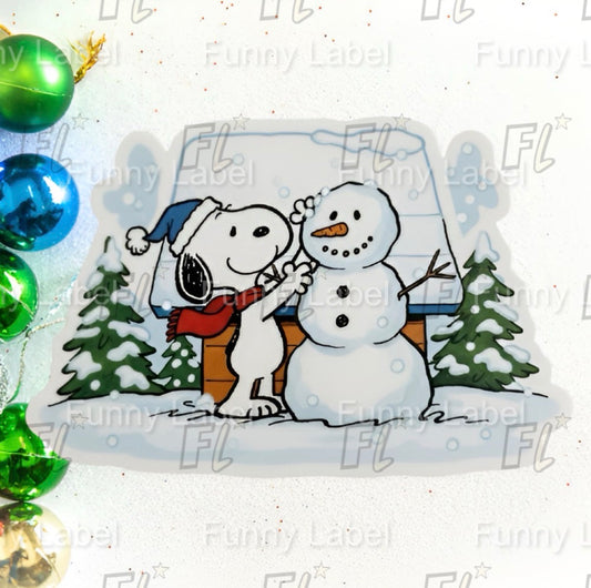 Snoopy Building a Snowman Sticker | Peanuts Winter Activity Decal | Christmas Snow Scene Vinyl