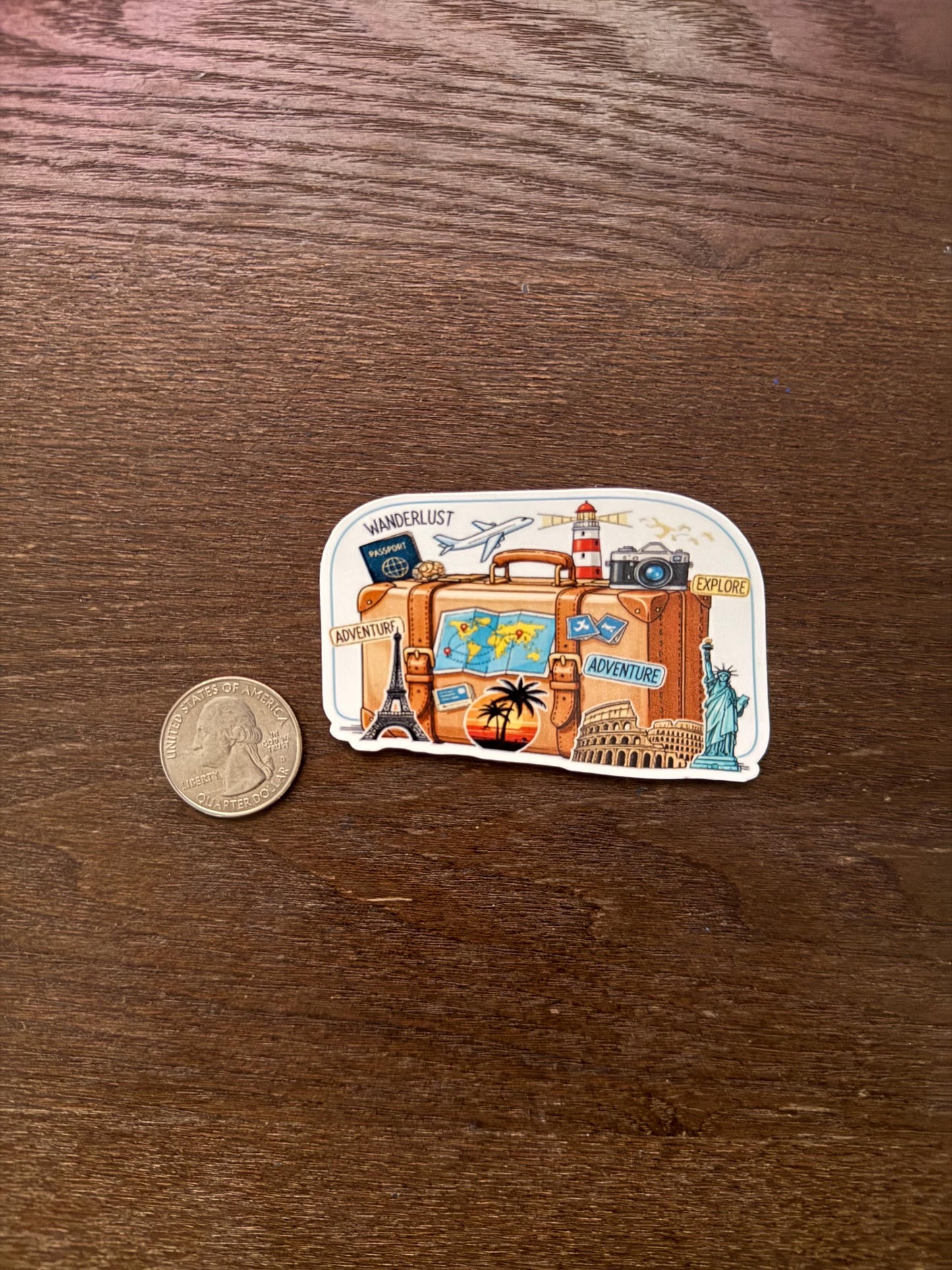 Vintage Travel Suitcase Sticker | Wanderlust Adventure Decal | Global Landmarks Art | World Traveler Vinyl | Passport Gift | Retro Travel