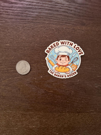 Baked with Love Baker's Dozen Sticker | Funny Baker Decal | Cute Foodie Art | Kitchen Decor Vinyl | Bread Lover Gift | Chef Laptop Sticker