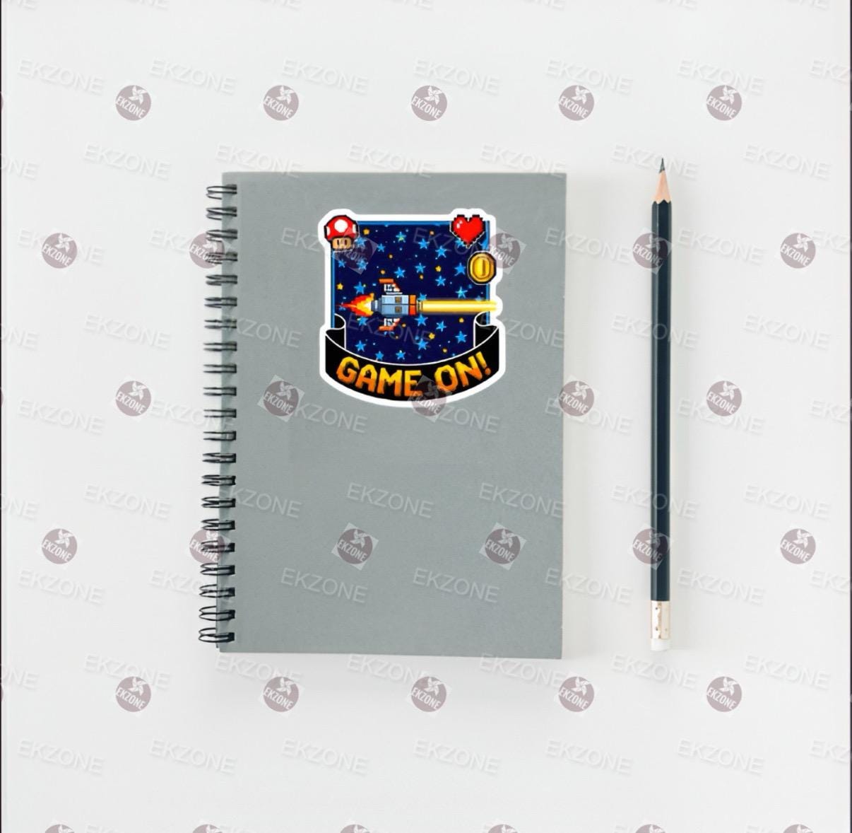 Game On! Retro Pixel Sticker | 8 Bit Video Game Decal | Space Shooter Art | Nostalgic Gamer Vinyl | Arcade Geek Gift | Laptop Console