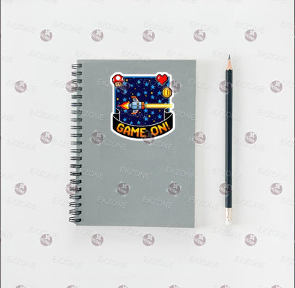 Game On! Retro Pixel Sticker | 8 Bit Video Game Decal | Space Shooter Art | Nostalgic Gamer Vinyl | Arcade Geek Gift | Laptop Console