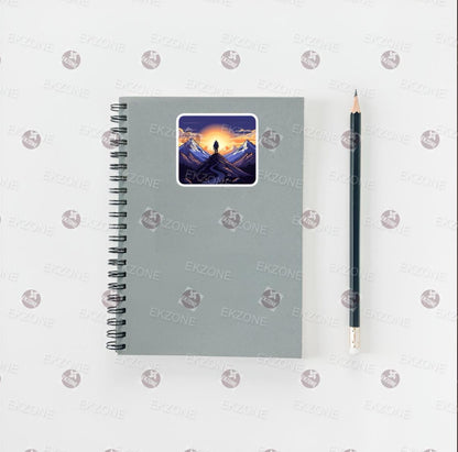 Mountain Hiker Sunset Sticker | Outdoorsy Adventure Decal | Nature Wanderlust Art | Summit Climb Vinyl | Motivational Hiker Gift |
