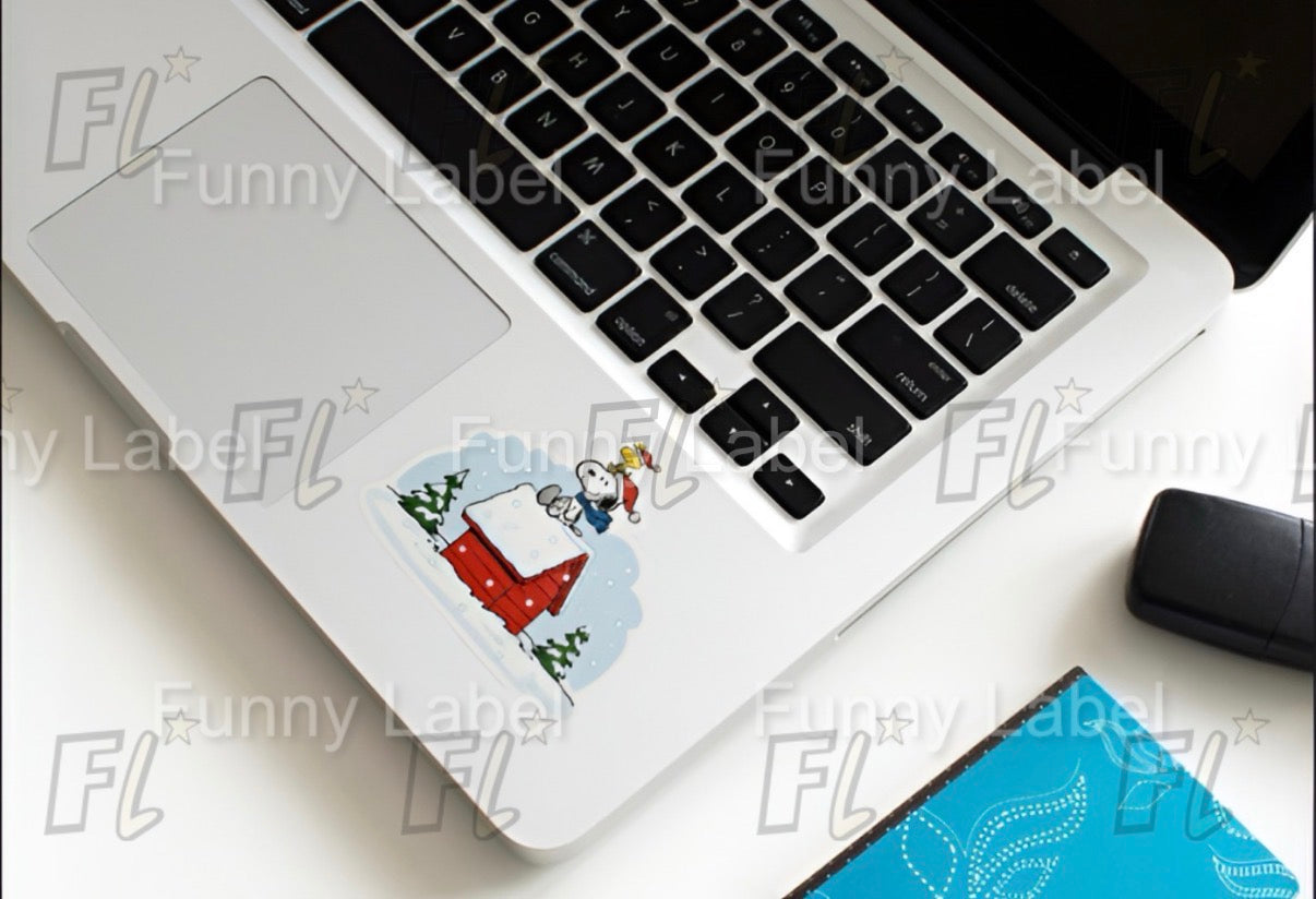 Snoopy & Woodstock Dog House Roof Sticker | Peanuts Christmas Snow Scene Decal | Classic Holiday Vinyl