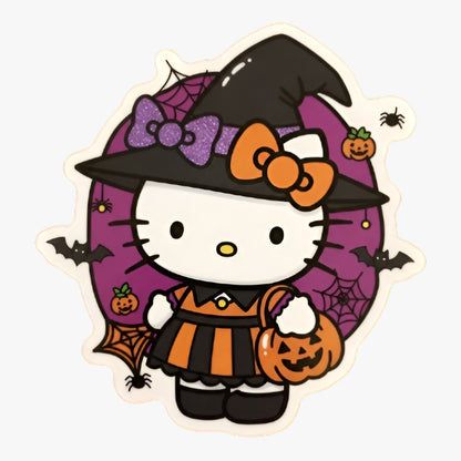 Hello Kitty Witch Halloween Sticker | Cute Spooky Decal | Sanrio Fan Art | Pumpkin Trick or Treat Vinyl | Fall Decor Gift | Nostalgic Witchy