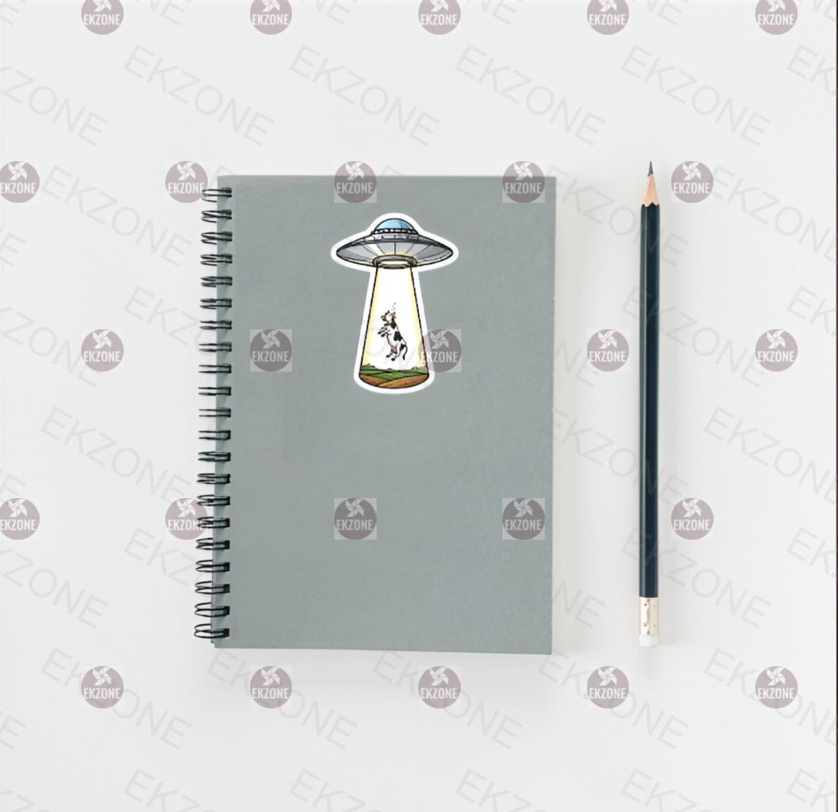 Glow in the Dark UFO Abduction Sticker | Funny Cow Alien Decal | Sci Fi Farm Art | Luminous Flying Saucer Vinyl | UV Reactive Nerd Gift |