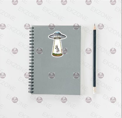 Glow in the Dark UFO Abduction Sticker | Funny Cow Alien Decal | Sci Fi Farm Art | Luminous Flying Saucer Vinyl | UV Reactive Nerd Gift |