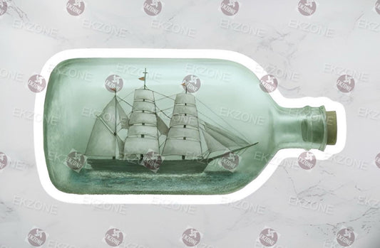 Transparent Ship in a Bottle Sticker | Clear Vinyl Nautical Decal | Vintage Sailing Ship Art | Ocean Lover Gift | Maritime Adventure Laptop