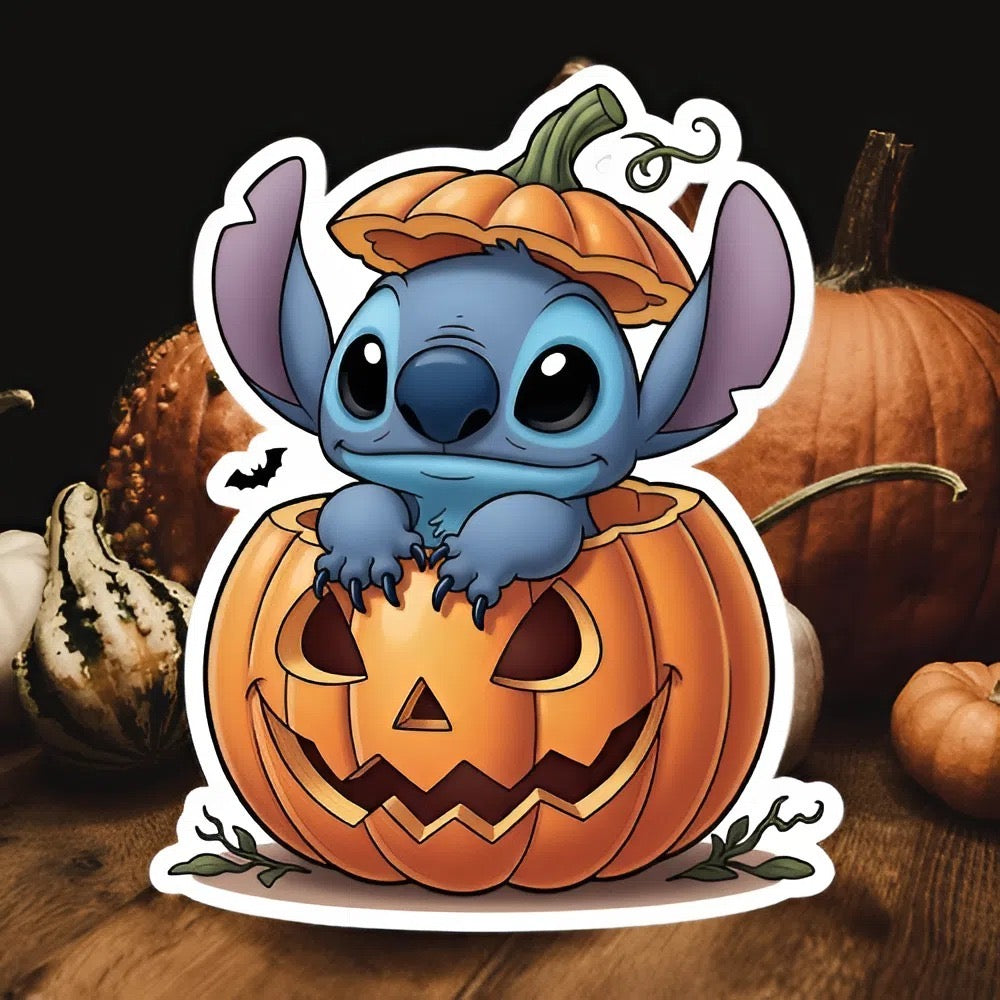 Stitch in Pumpkin Halloween Sticker | Lilo & Stitch Jack O Lantern Decal | Cute Spooky Alien Art | Disney Fan Vinyl | Fall Decor Gift |Ohana