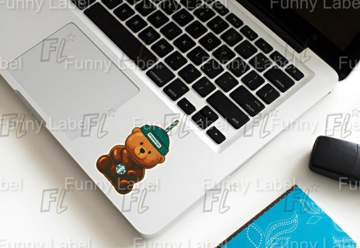 Cute Starbucks Teddy Bear Cup Sticker | Coffee Lover Aesthetic Waterproof Vinyl Decal