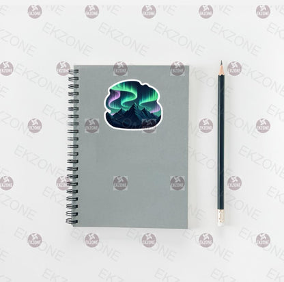 Glow in Dark Northern Lights Sticker | Aurora Borealis Mountain Decal | Celestial Cosmos Art | Magical Night Sky Vinyl | Outdoorsy Gift | UV