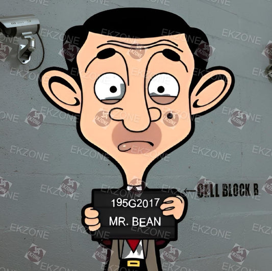 Mr. Bean Mugshot Sticker | Funny Jail Art | Classic British Humor Decal | TV Show Fan Vinyl | Comedic Laptop
