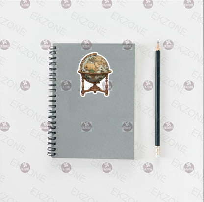 Vintage World Globe Sticker | Antique Globe Decal | Travel Wanderlust Art | History Buff Vinyl | Education Gift | Geography Teacher Laptop