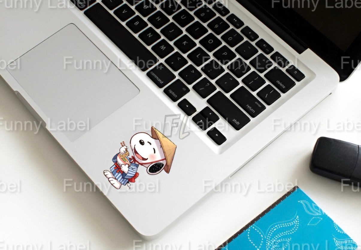 Kawaii Snoopy Ramen Sticker | Peanuts Dog in Kimono and Conical Hat | Vinyl Decal Gift for Foodies