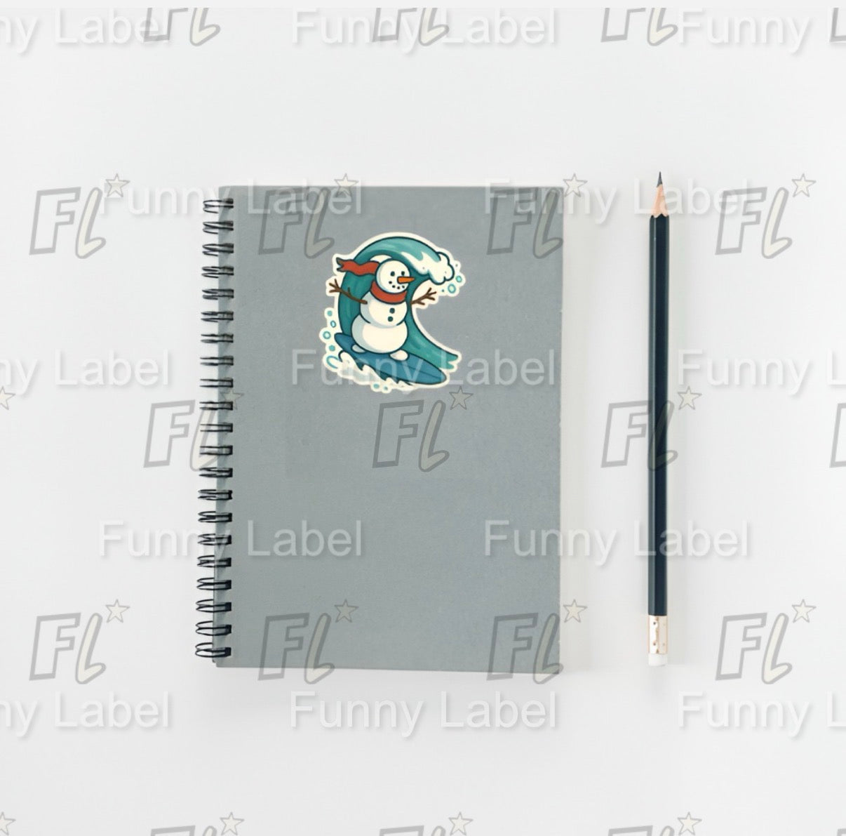 Holographic Surfing Snowman Sticker - Tropical Holiday Edition