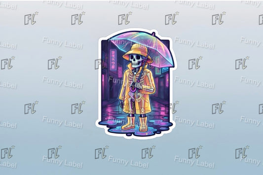 Neon Rain Glow-in-the-Dark Cyberpunk Skeleton Sticker