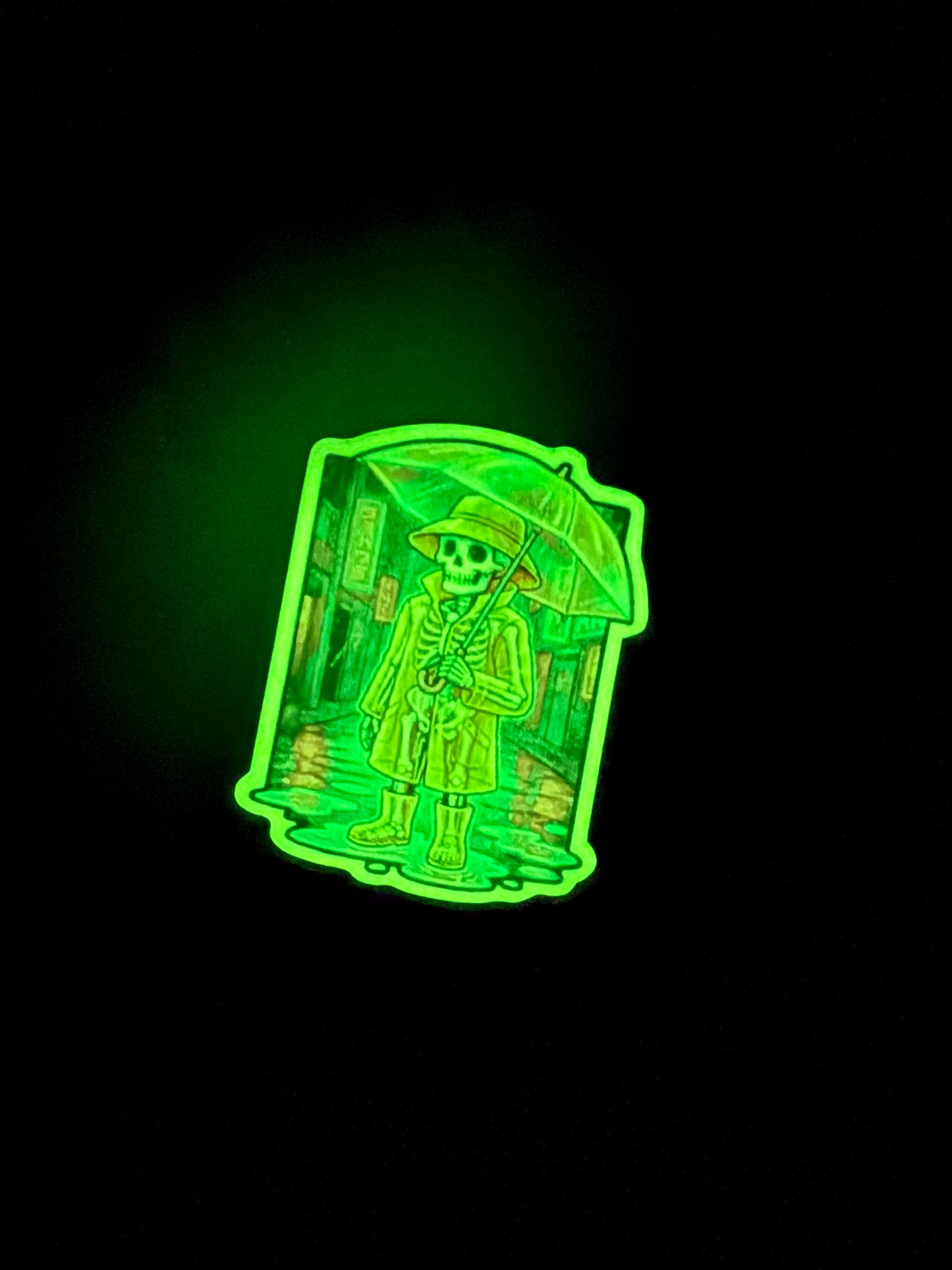Neon Rain Glow-in-the-Dark Cyberpunk Skeleton Sticker