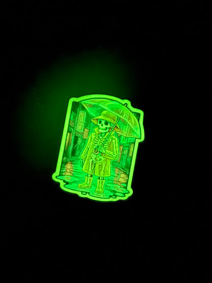Neon Rain Glow-in-the-Dark Cyberpunk Skeleton Sticker