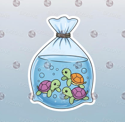 Transparent Bag of Turtle Sticker | Cute Aquatic Decal | Clear Vinyl Turtle in a Bag Art | Kawaii Reptile Vinyl | Pet Lover Gift | Whimsical