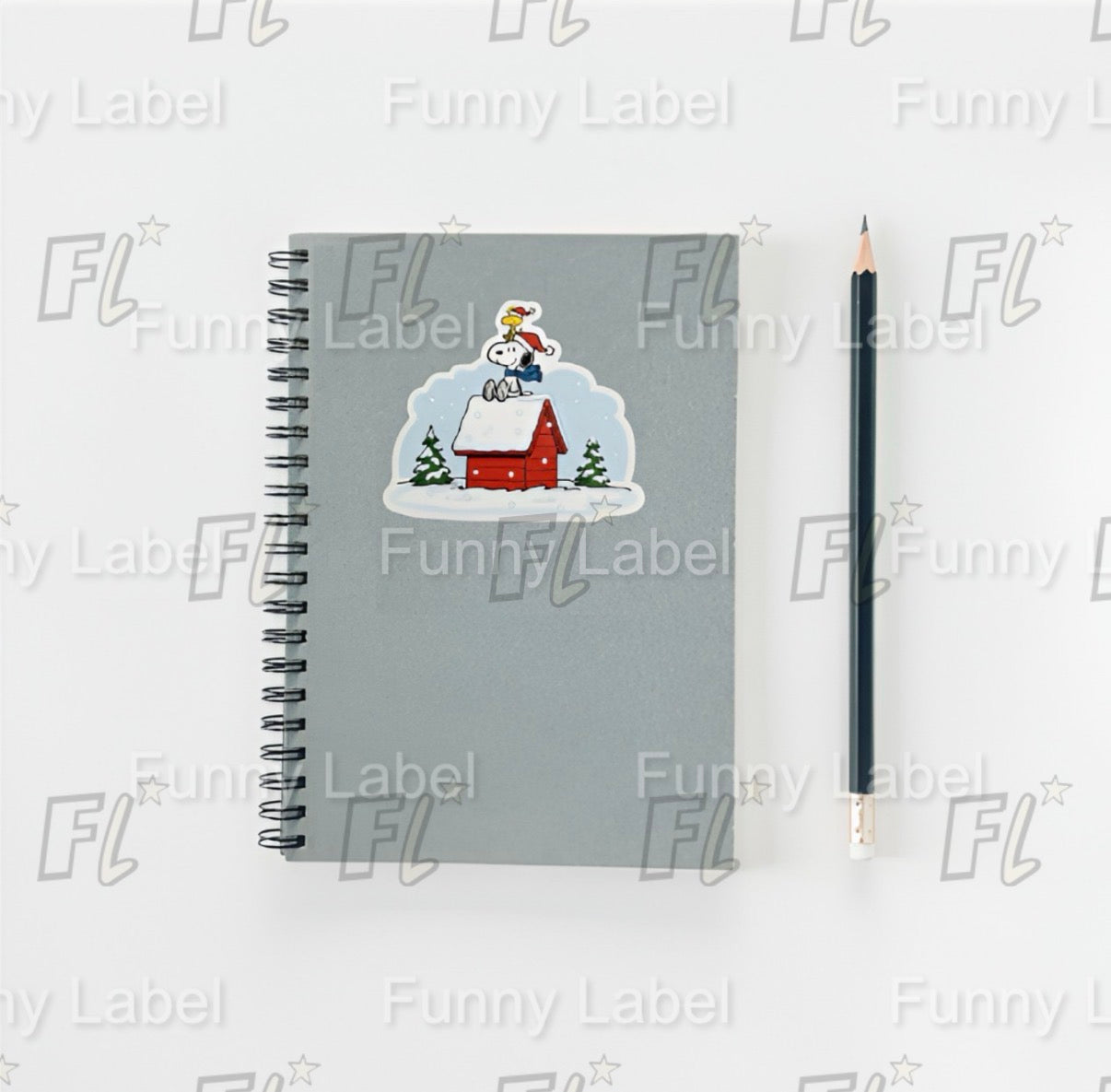 Snoopy & Woodstock Dog House Roof Sticker | Peanuts Christmas Snow Scene Decal | Classic Holiday Vinyl